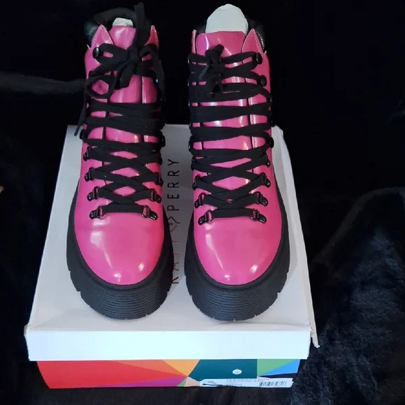 Katy Perry Collections Women's Vibrant Pink Lace-Up Boots - Picture 2 of 6